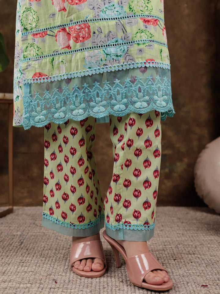 Green-Cotton-Floral-Print-Beads-Straight-3-Piece-Kurta-Set