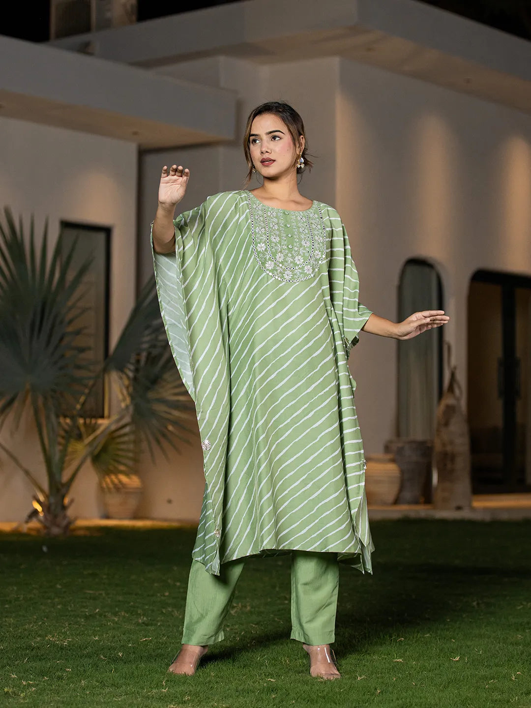 Green-Silk-Blend-Leheriya-Embroidered-Kaftan-Kurta-Set