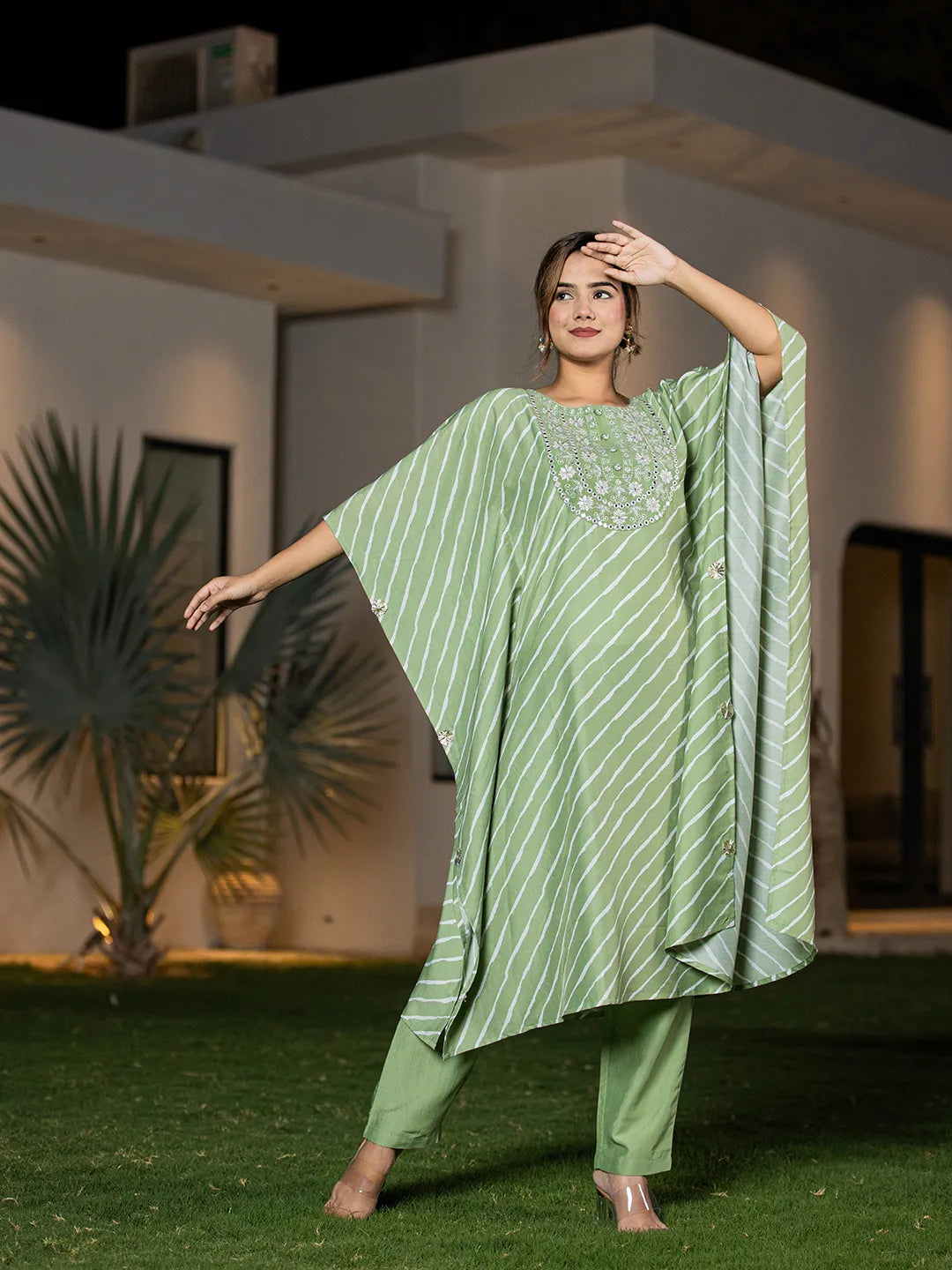 Green-Silk-Blend-Leheriya-Embroidered-Kaftan-Kurta-Set