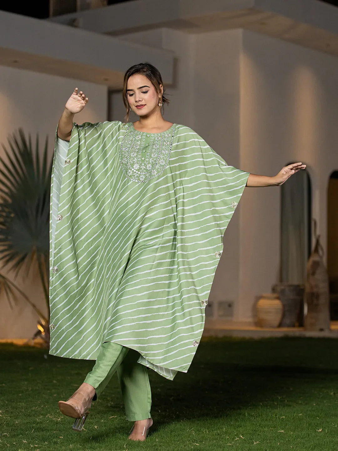 Green-Silk-Blend-Leheriya-Embroidered-Kaftan-Kurta-Set