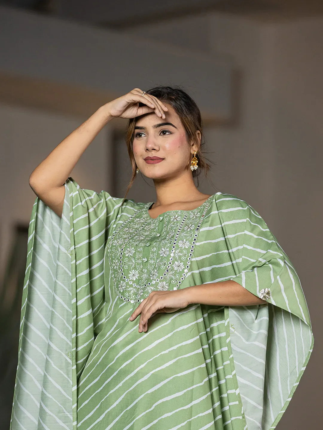 Green-Silk-Blend-Leheriya-Embroidered-Kaftan-Kurta-Set