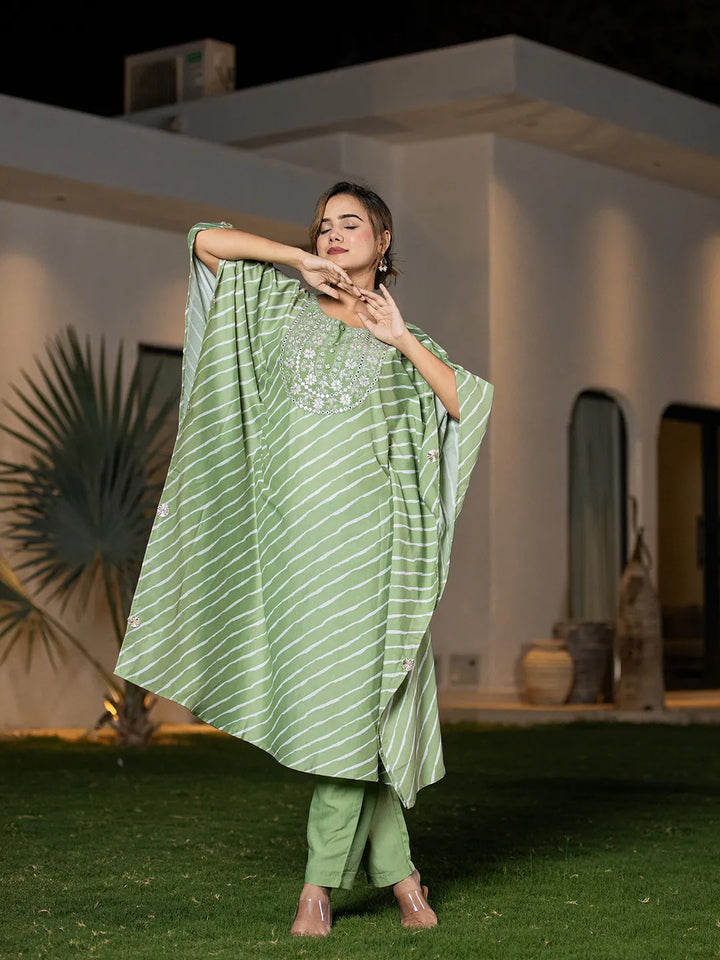 Green-Silk-Blend-Leheriya-Embroidered-Kaftan-Kurta-Set