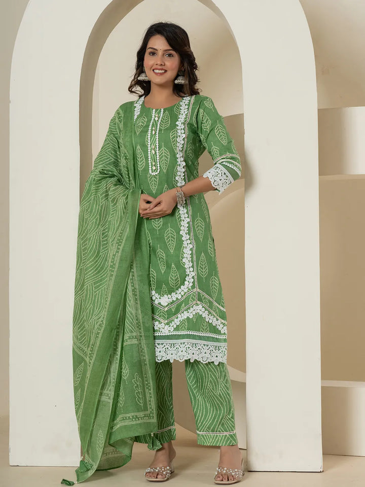 Green-Pure-Cotton-Patch-Work-Straight-3-Piece-Kurta-Set