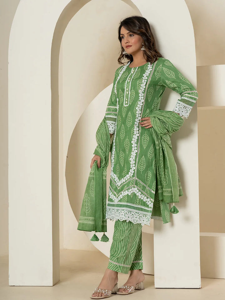 Green-Pure-Cotton-Patch-Work-Straight-3-Piece-Kurta-Set