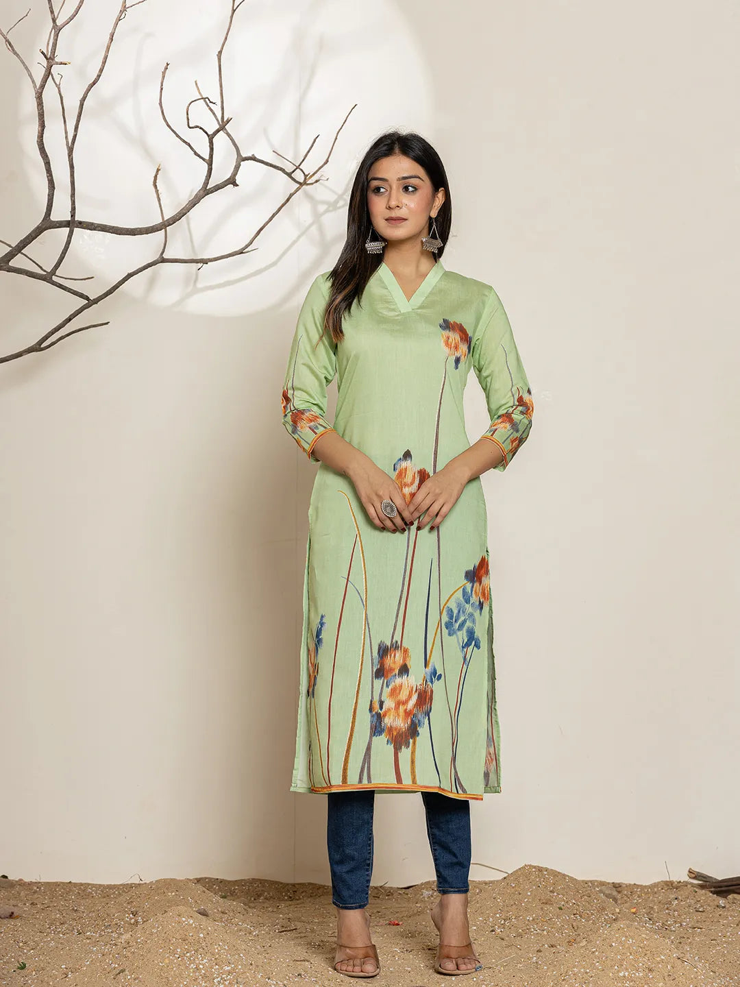 Green-Silk-Blend-Floral-Digital-Print-Kurta