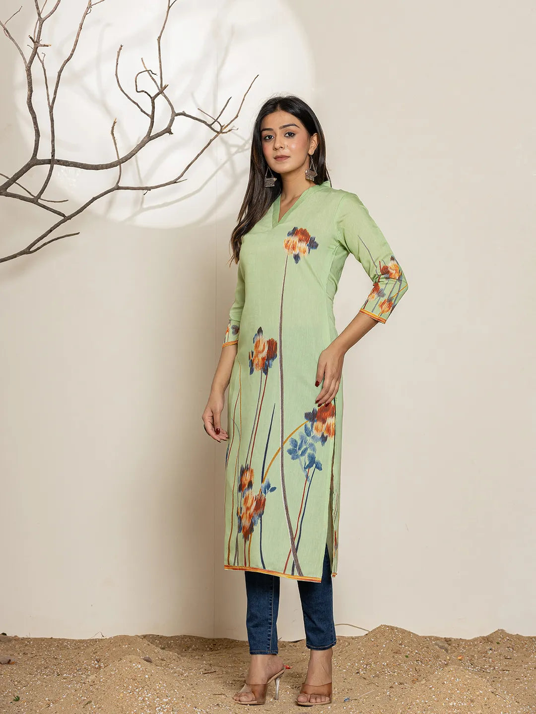 Green-Silk-Blend-Floral-Digital-Print-Kurta