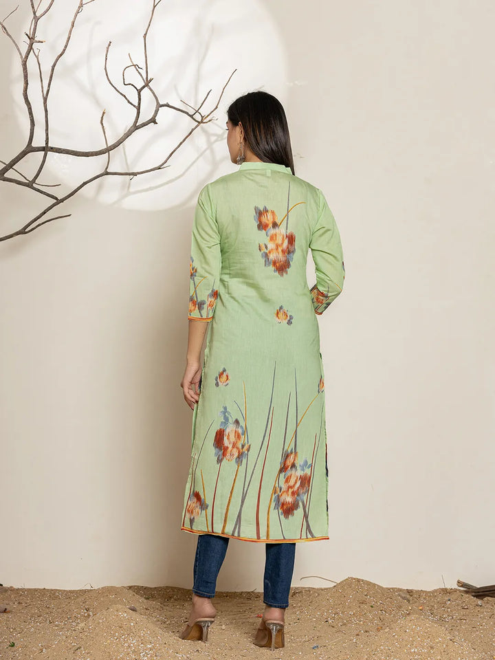 Green-Silk-Blend-Floral-Digital-Print-Kurta