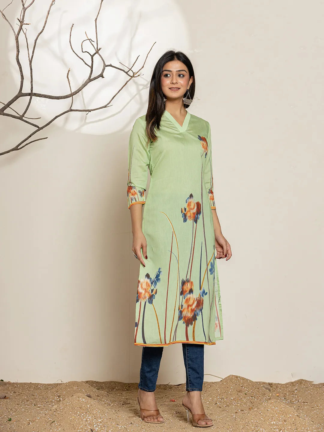 Green-Silk-Blend-Floral-Digital-Print-Kurta