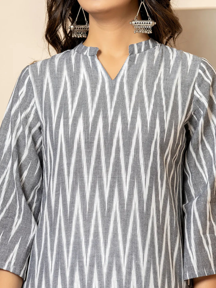 Grey-Cotton-Ikat-Mandarin-Collar-Co-Ord-Set