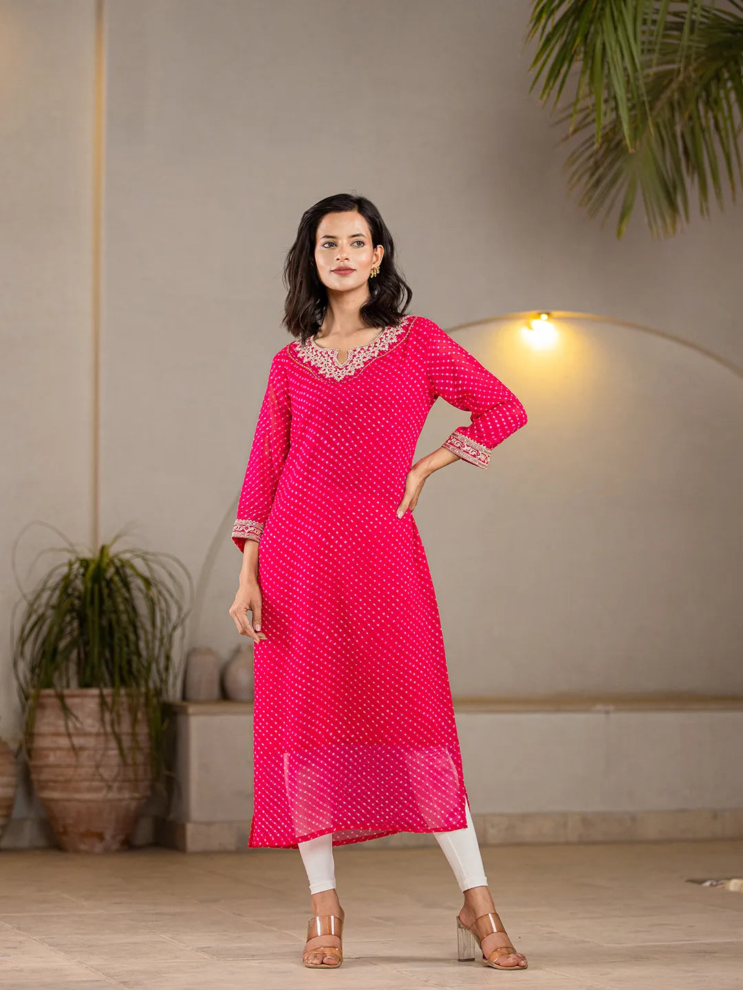 Hot-Pink-Georgette-Embroidery-A-Line-Kurta