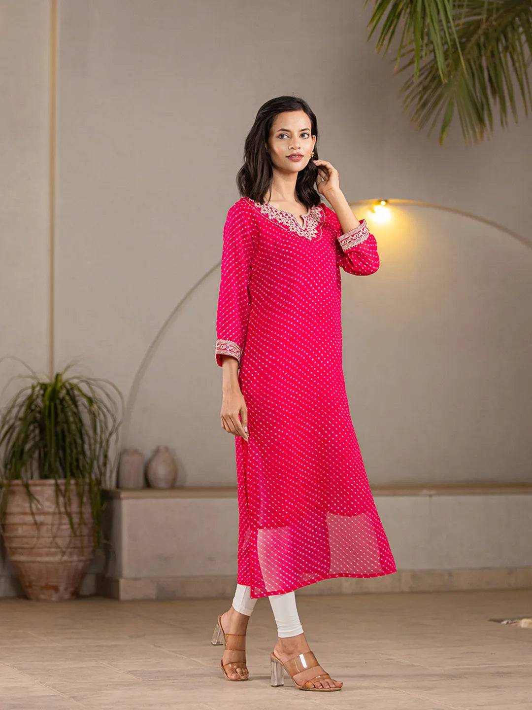 Hot-Pink-Georgette-Embroidery-A-Line-Kurta