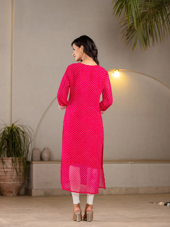 Hot-Pink-Georgette-Embroidery-A-Line-Kurta