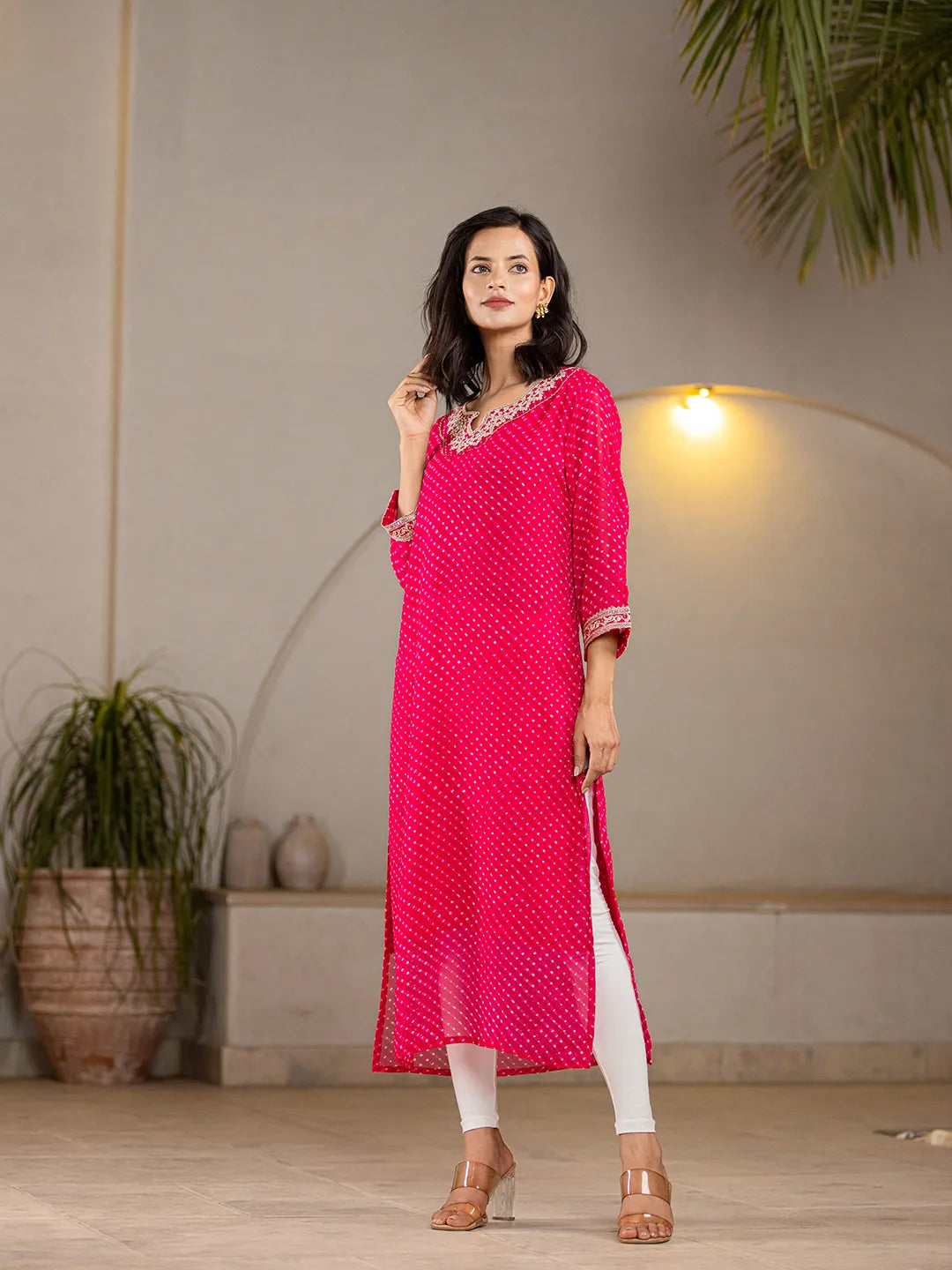 Hot-Pink-Georgette-Embroidery-A-Line-Kurta