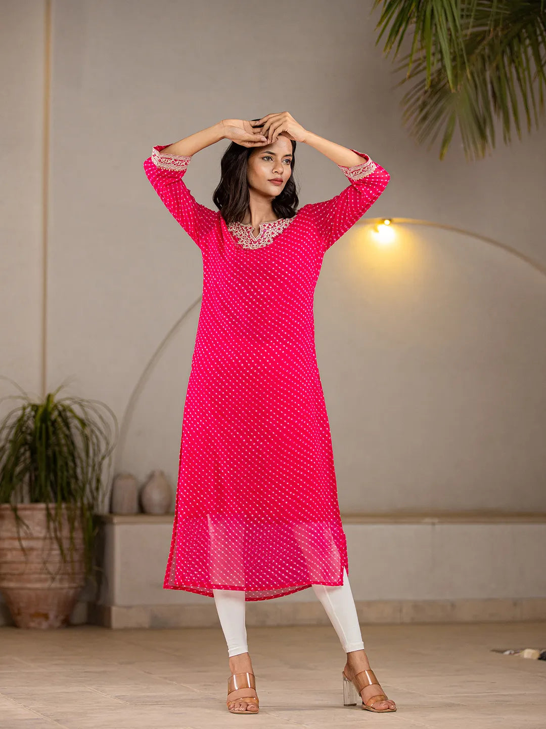 Hot-Pink-Georgette-Embroidery-A-Line-Kurta