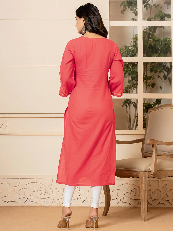 Hot-Pink-Cotton-Hand-Painted-Straight-Kurta