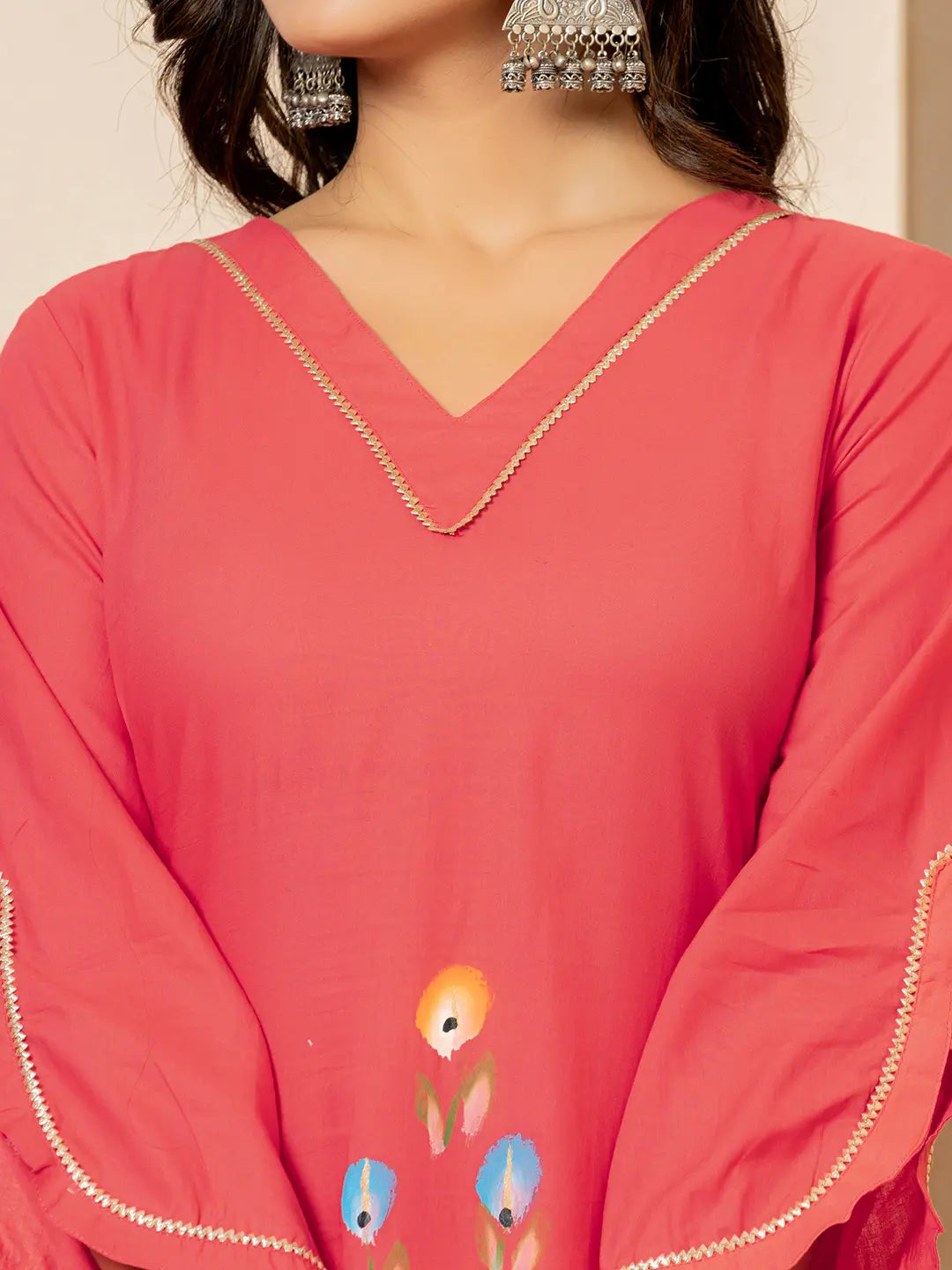 Hot-Pink-Cotton-Hand-Painted-Straight-Kurta