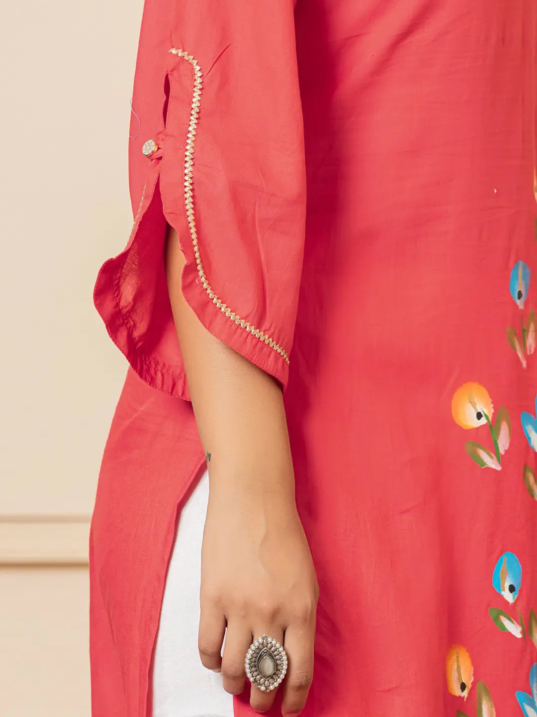 Hot-Pink-Cotton-Hand-Painted-Straight-Kurta