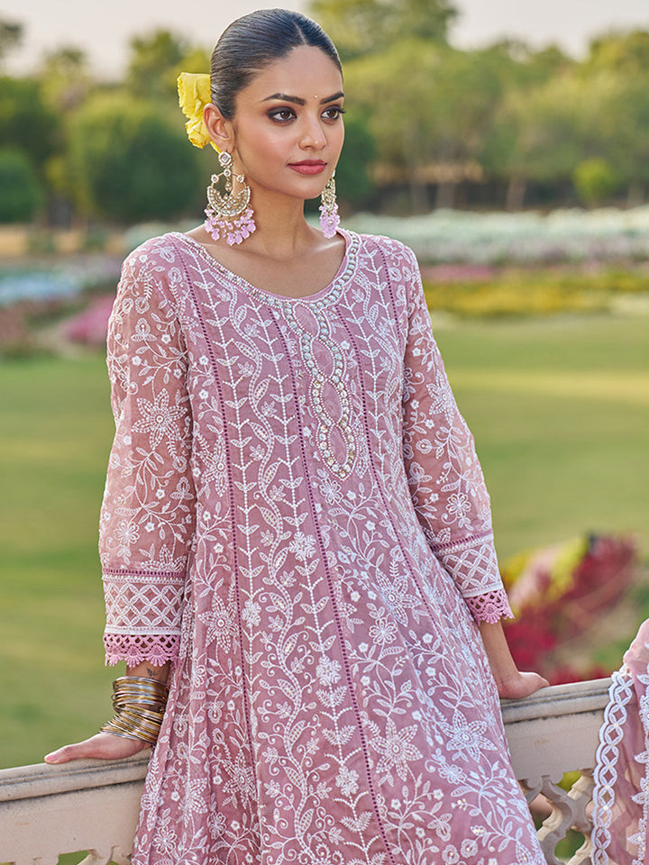 Pink-Viscose-Georgette-Chickankari-Embroidered-Anarkali-Set
