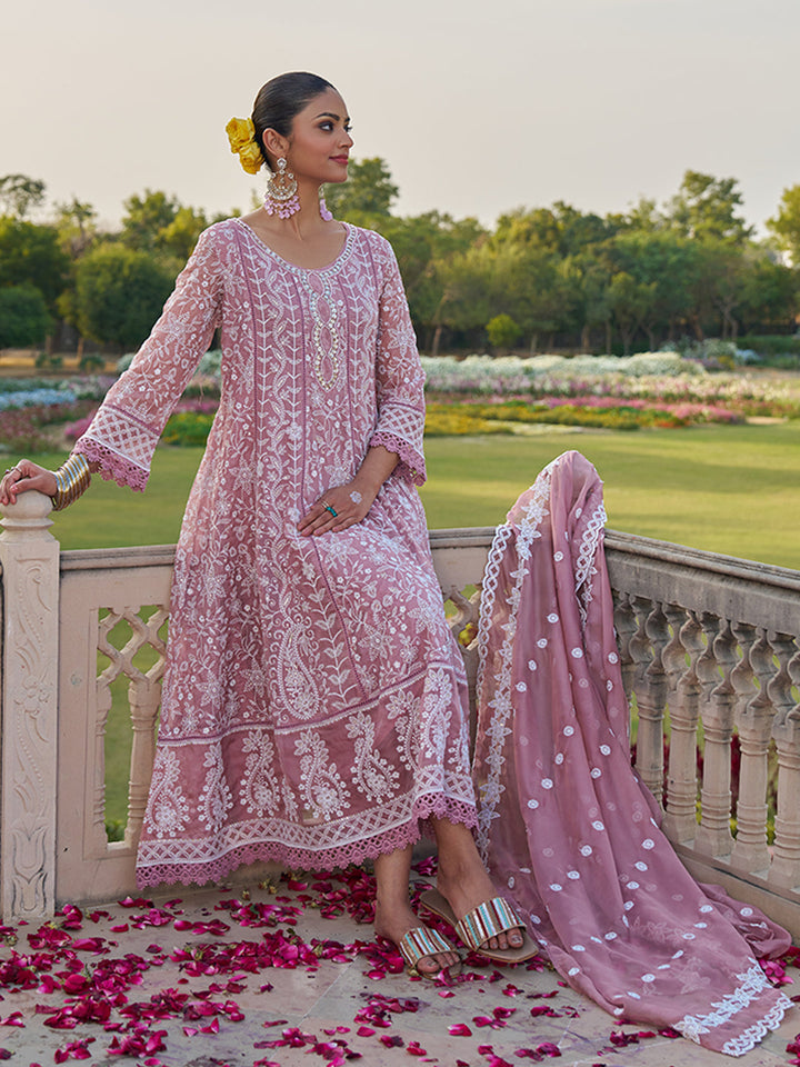 Pink-Viscose-Georgette-Chickankari-Embroidered-Anarkali-Set