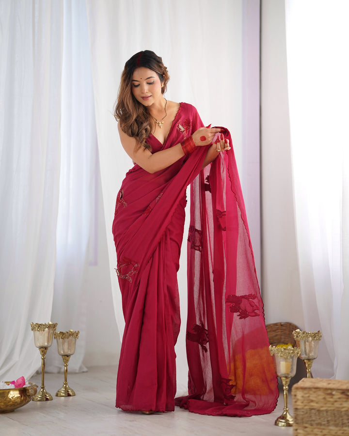 Cherry Red Ready to Wear Saree