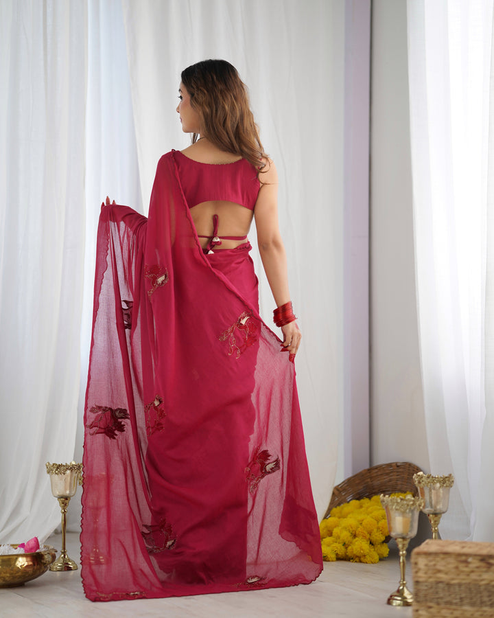 Cherry Red Ready to Wear Saree