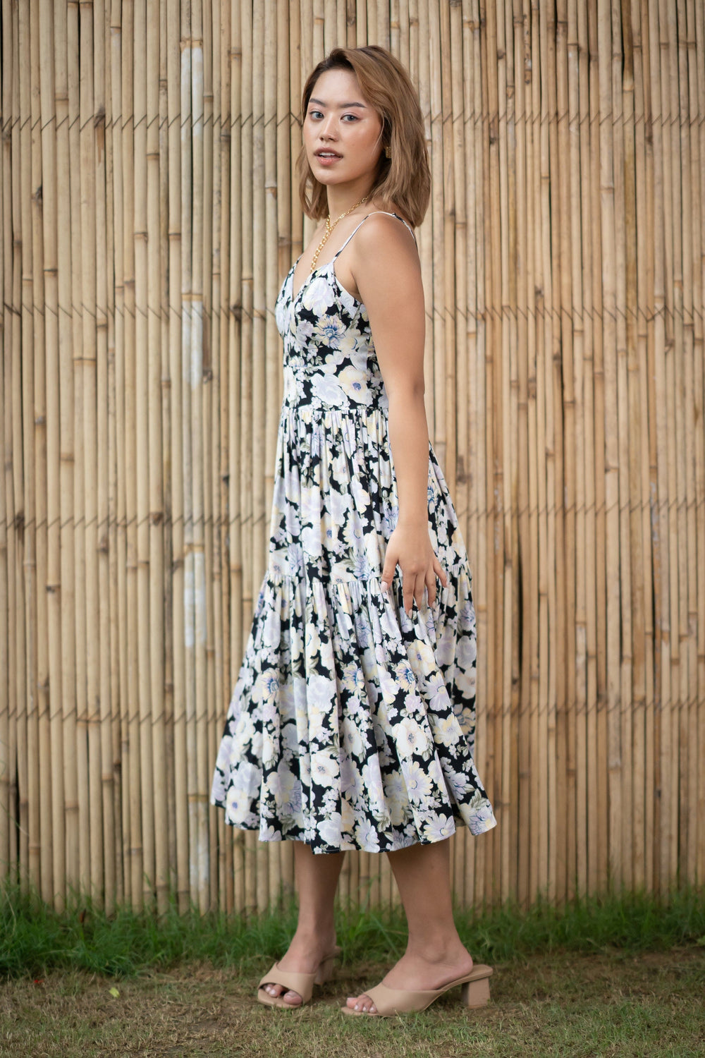 Black-&-White-Cotton-Opulent-Rose-Print-Dress
