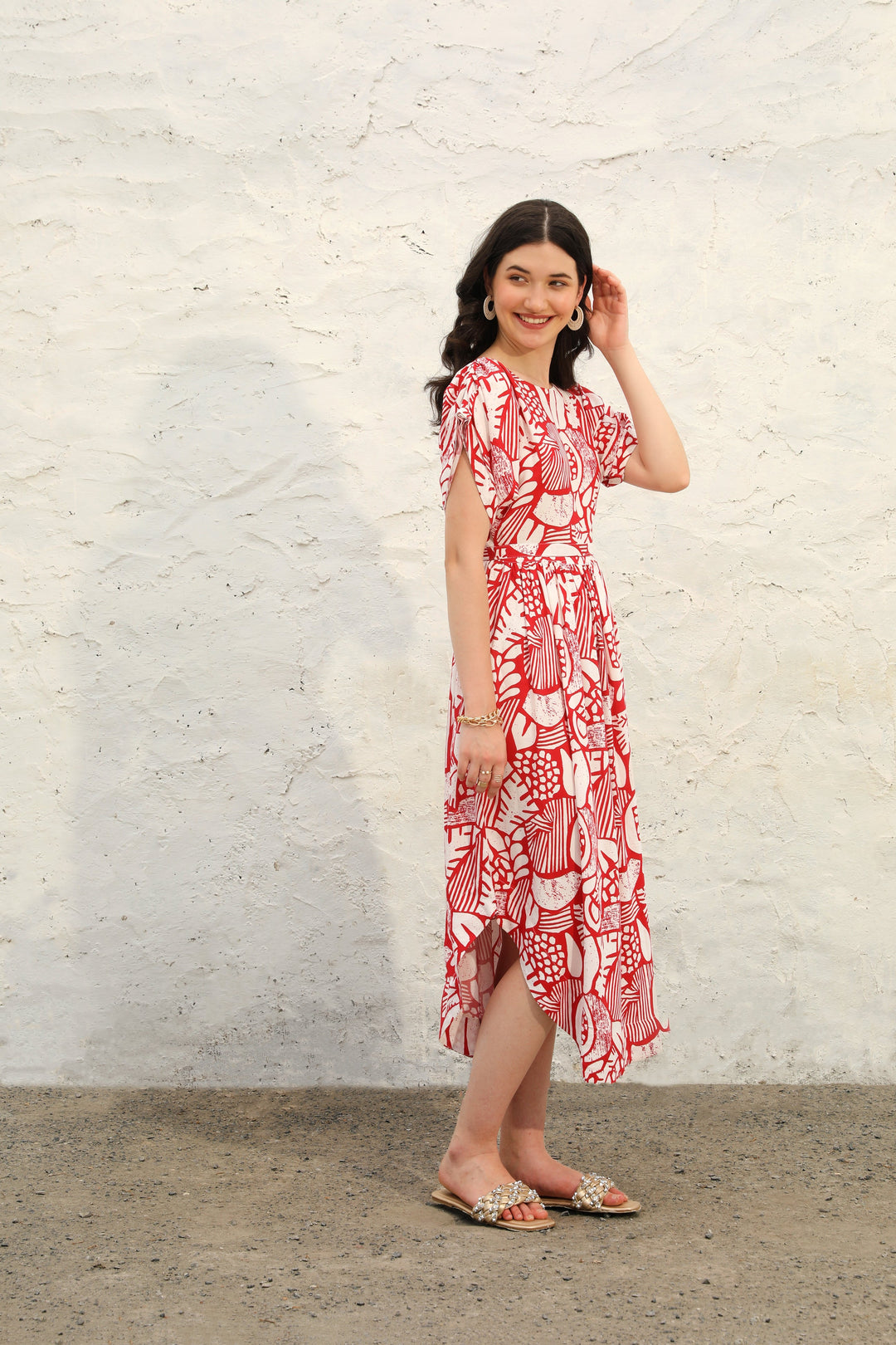 Red-&-White-Rayon-Midsummer-Dress
