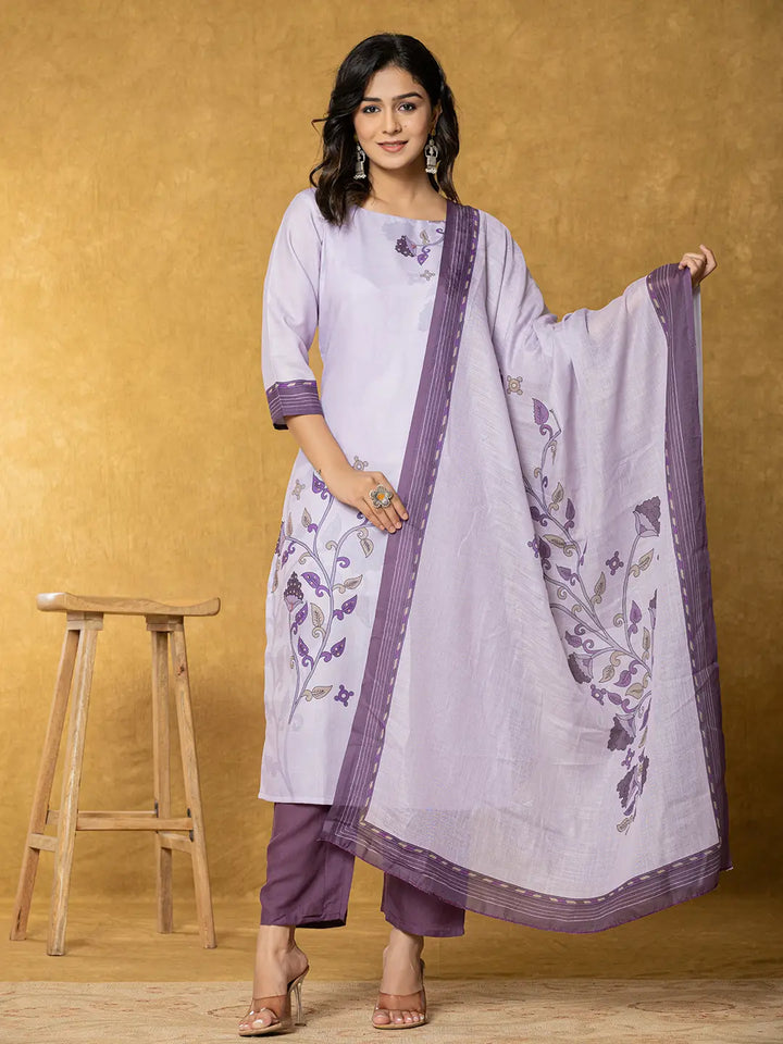 Lavender-&-White-Linen-Floral-Printed-3-Piece-Kurta-Set