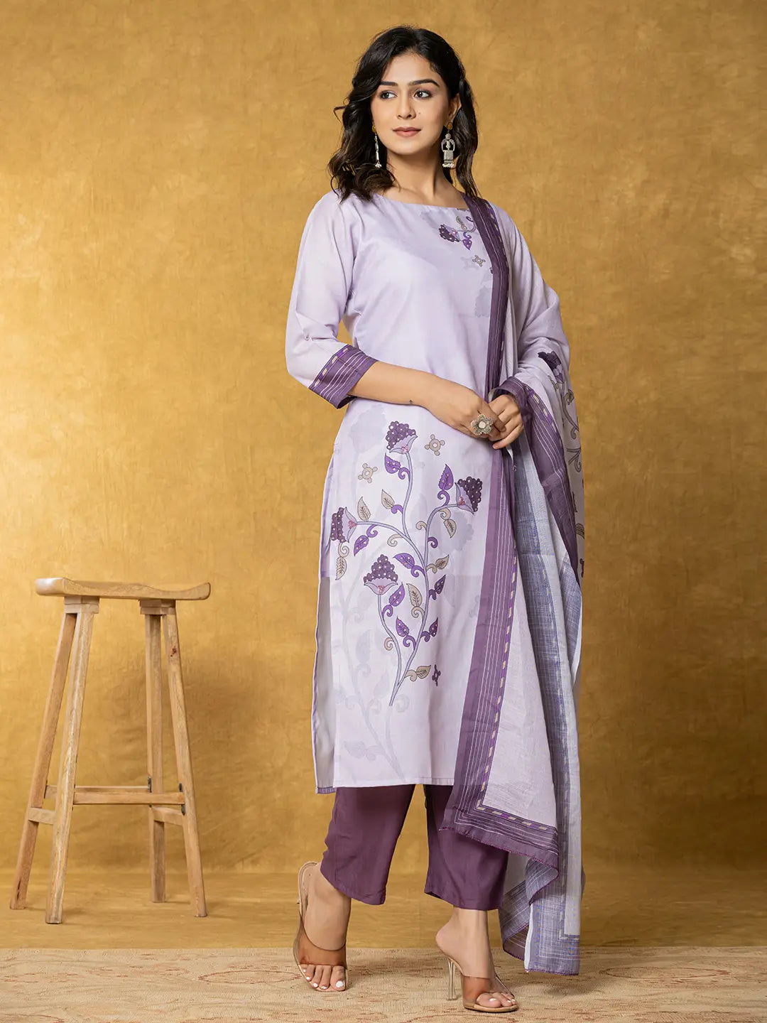 Lavender-&-White-Linen-Floral-Printed-3-Piece-Kurta-Set