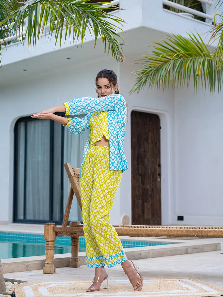 Lime-Green-&-Sky-Blue-Cotton-Printed-Co-Ord-Set-With-Jacket