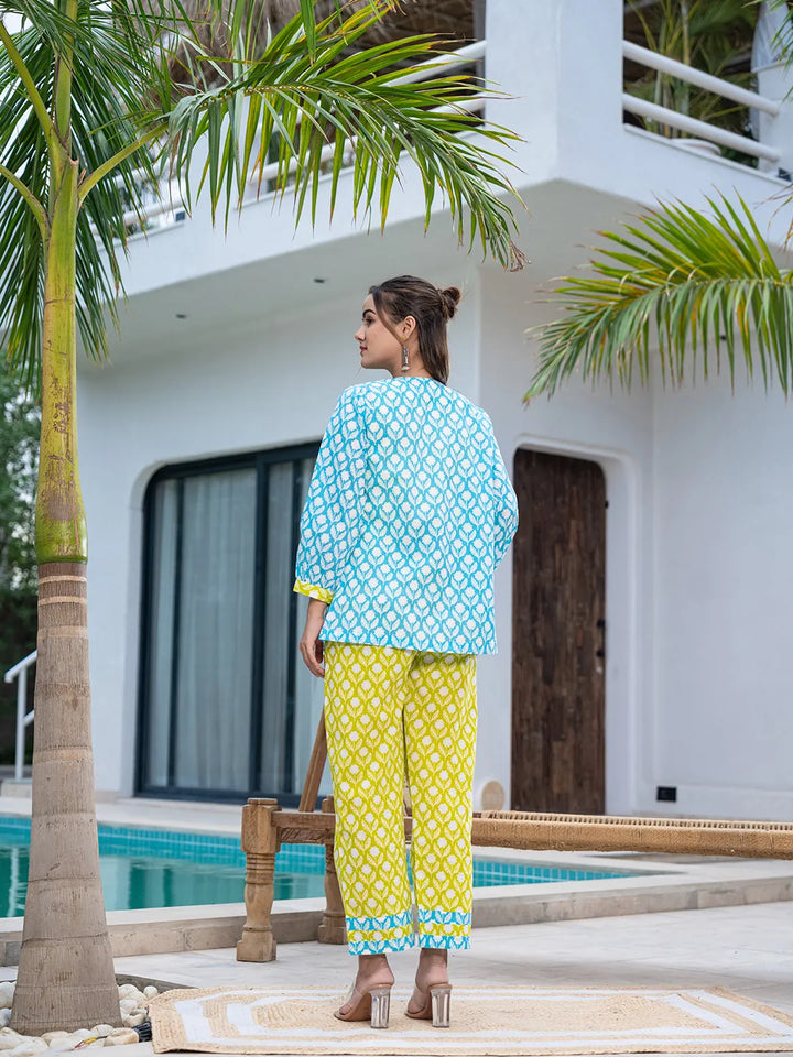 Lime-Green-&-Sky-Blue-Cotton-Printed-Co-Ord-Set-With-Jacket