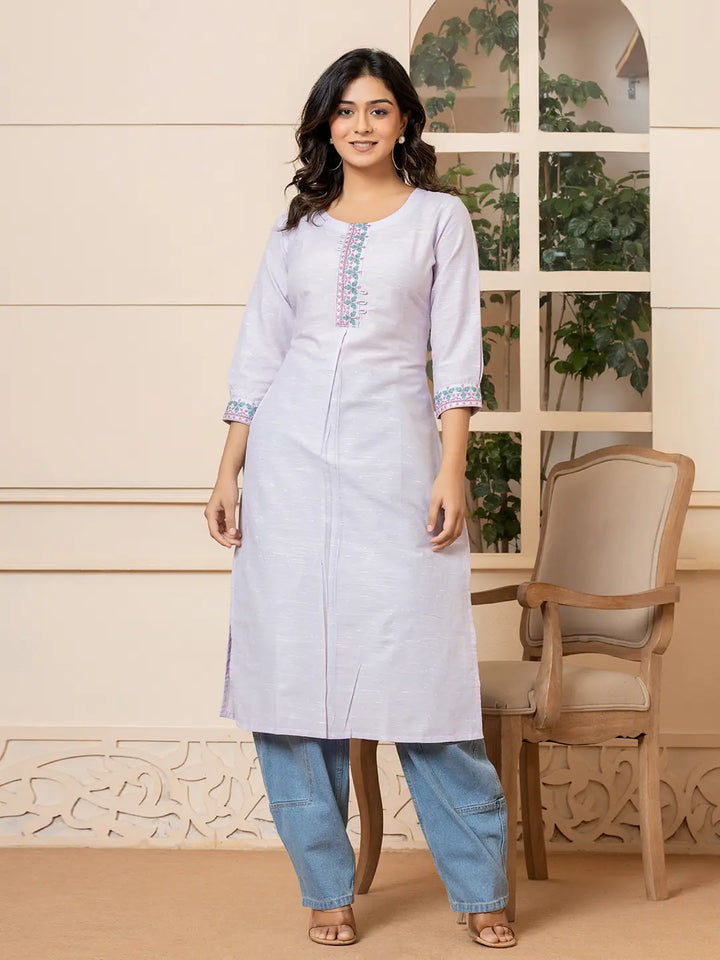 Lavender-Linen-Embroidery-Puff-Sleeves-Straight-Kurta