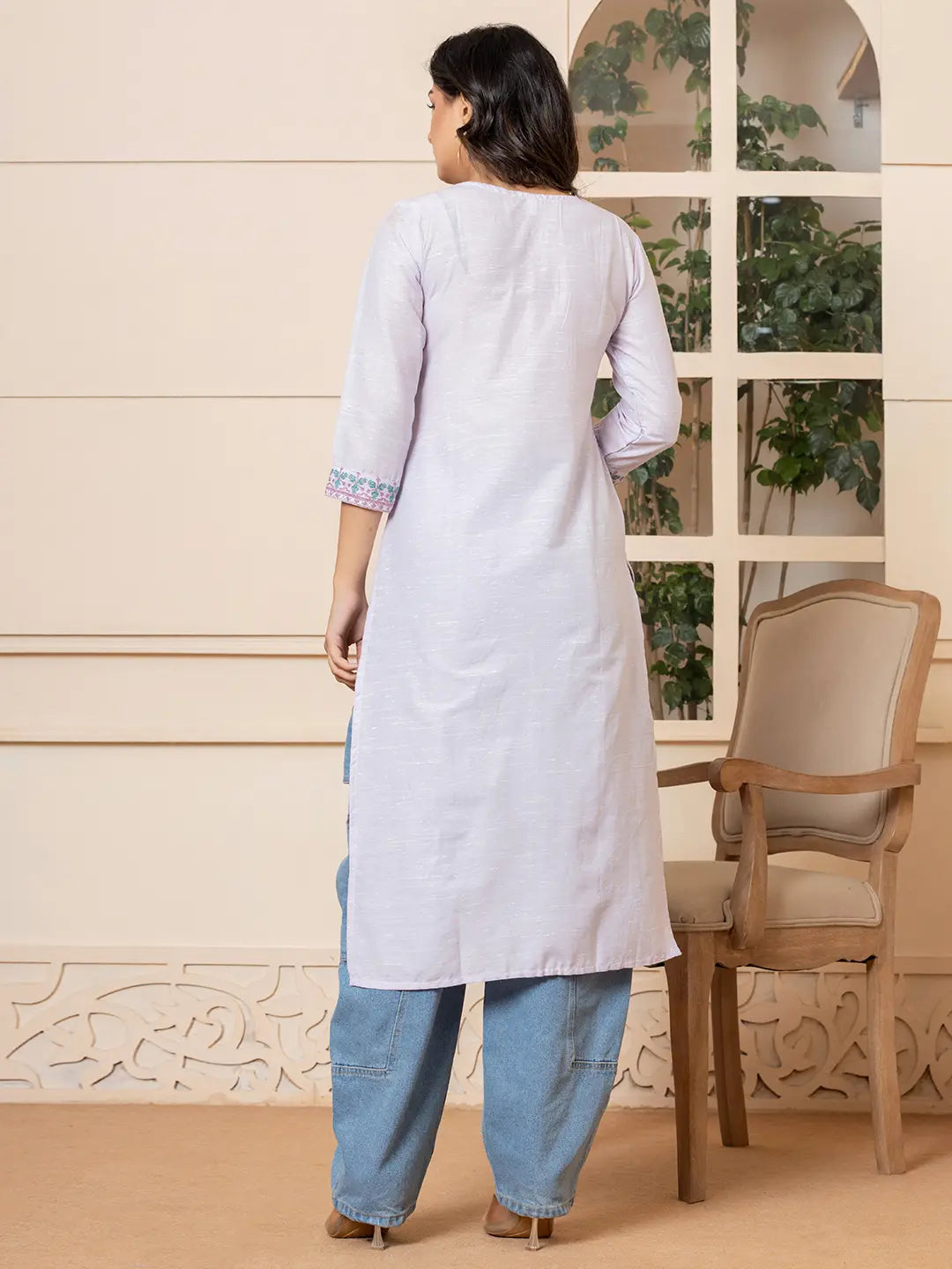 Lavender-Linen-Embroidery-Puff-Sleeves-Straight-Kurta