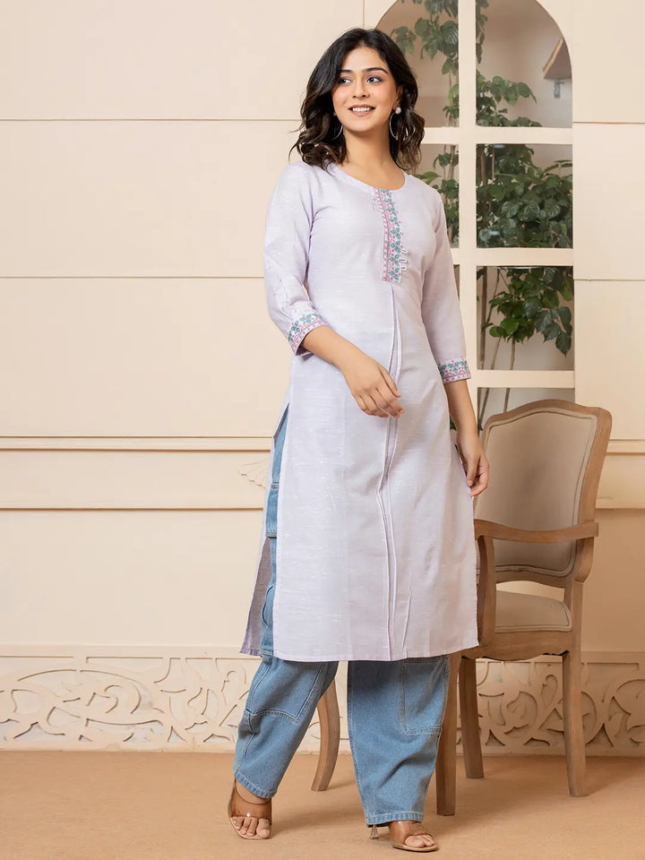 Lavender-Linen-Embroidery-Puff-Sleeves-Straight-Kurta