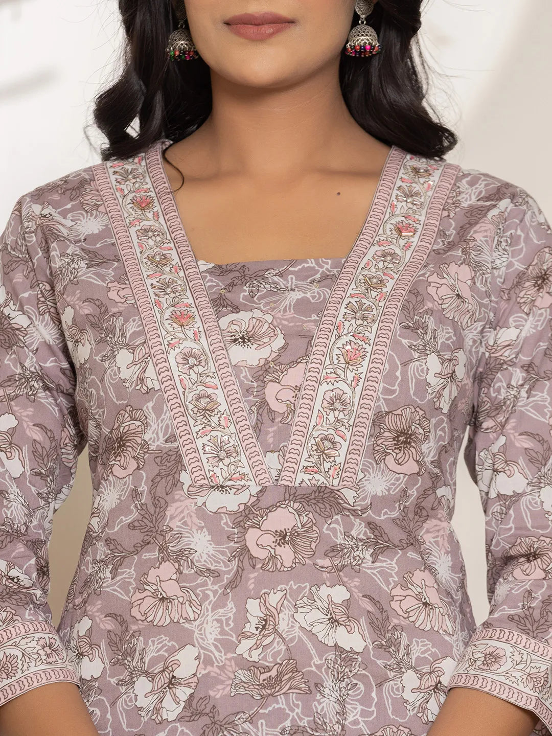 Mauve-Cotton-Floral-Print-Straight-3-Piece-Kurta-Set