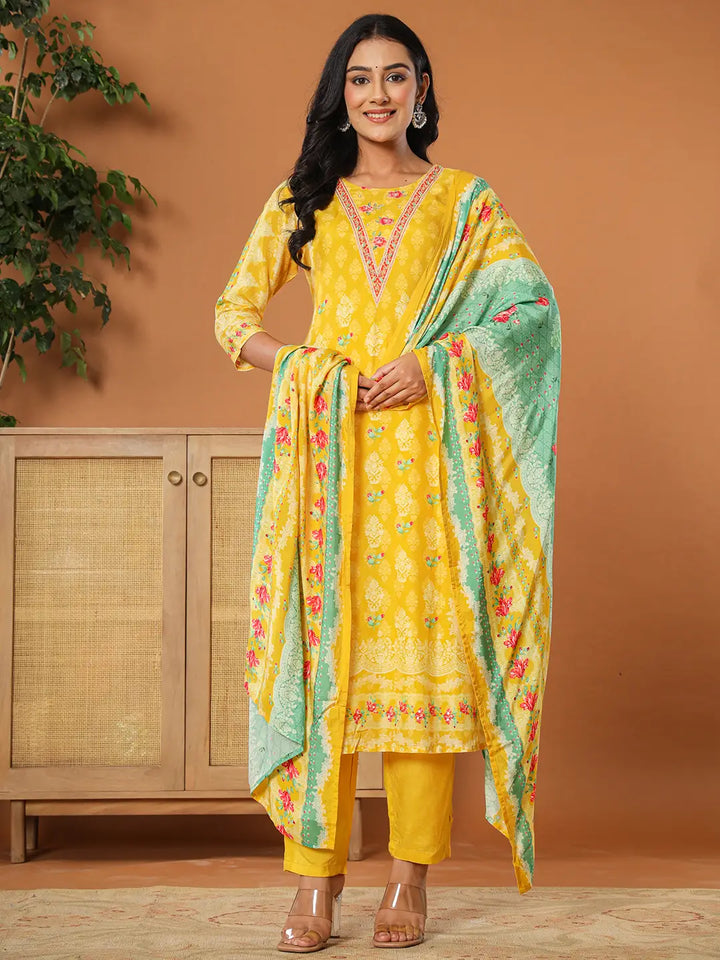 Mustard-Yellow-Muslin-Hand-Embroidery-3-Piece-Kurta-Set