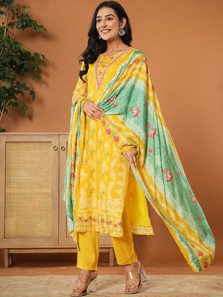 Mustard-Yellow-Muslin-Hand-Embroidery-3-Piece-Kurta-Set