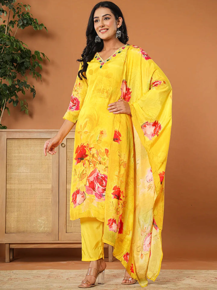 Mustard-Muslin-Floral-Printed-3-Piece-Kurta-Set