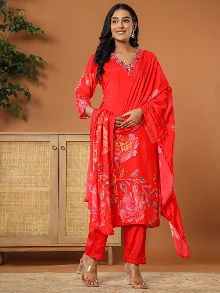 Red-Muslin-Floral-Printed-3-Piece-Kurta-Set