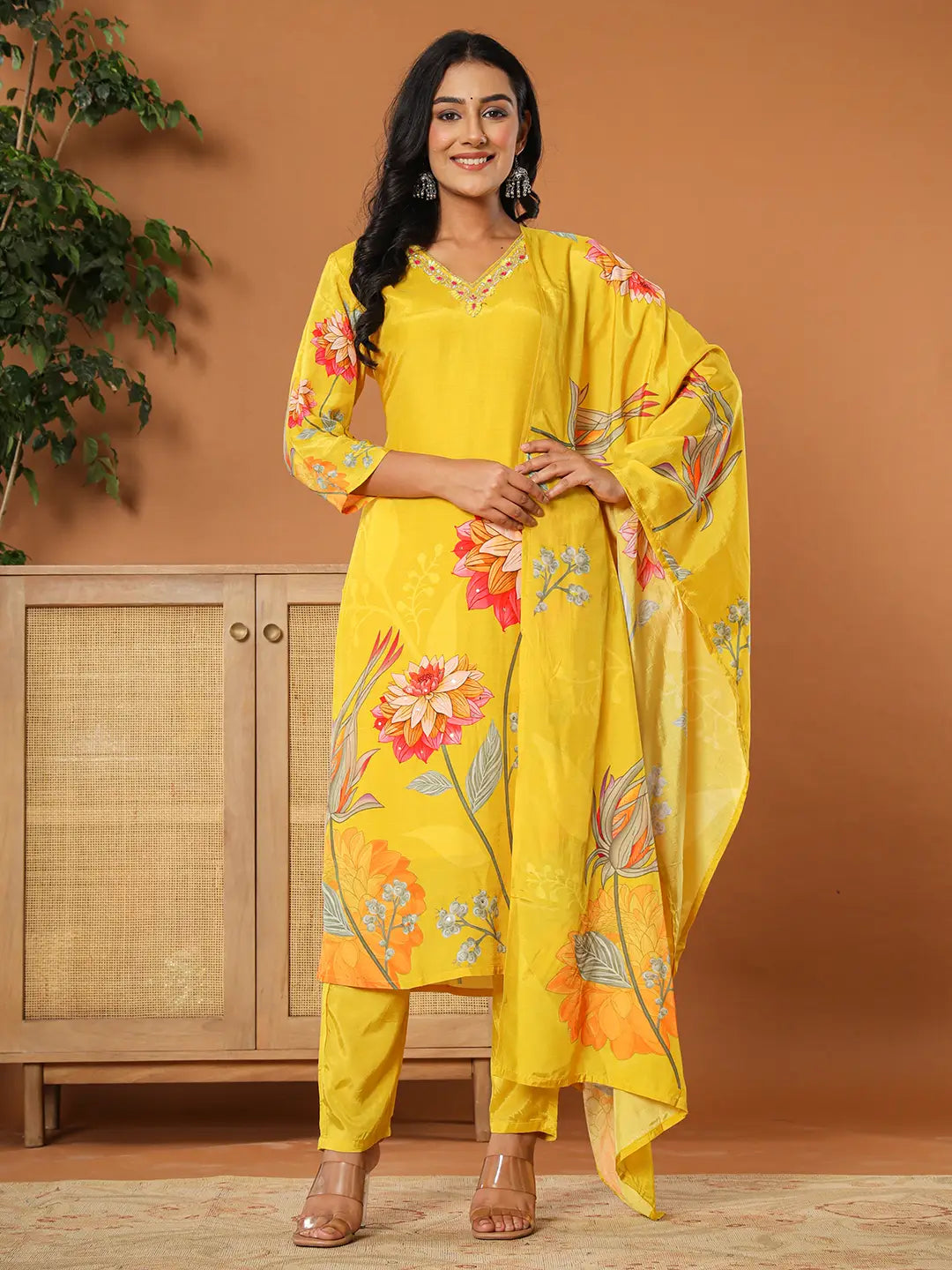 Mustard--Muslin-Hand-Embroidery-V-Neck-3-Piece-Kurta-Set