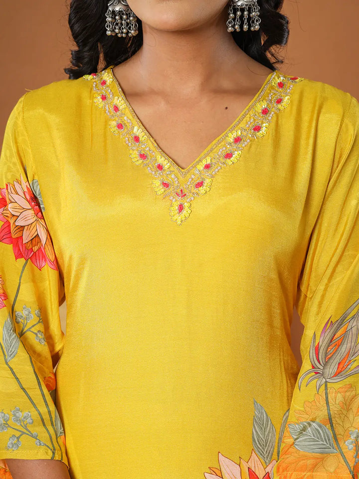 Mustard--Muslin-Hand-Embroidery-V-Neck-3-Piece-Kurta-Set