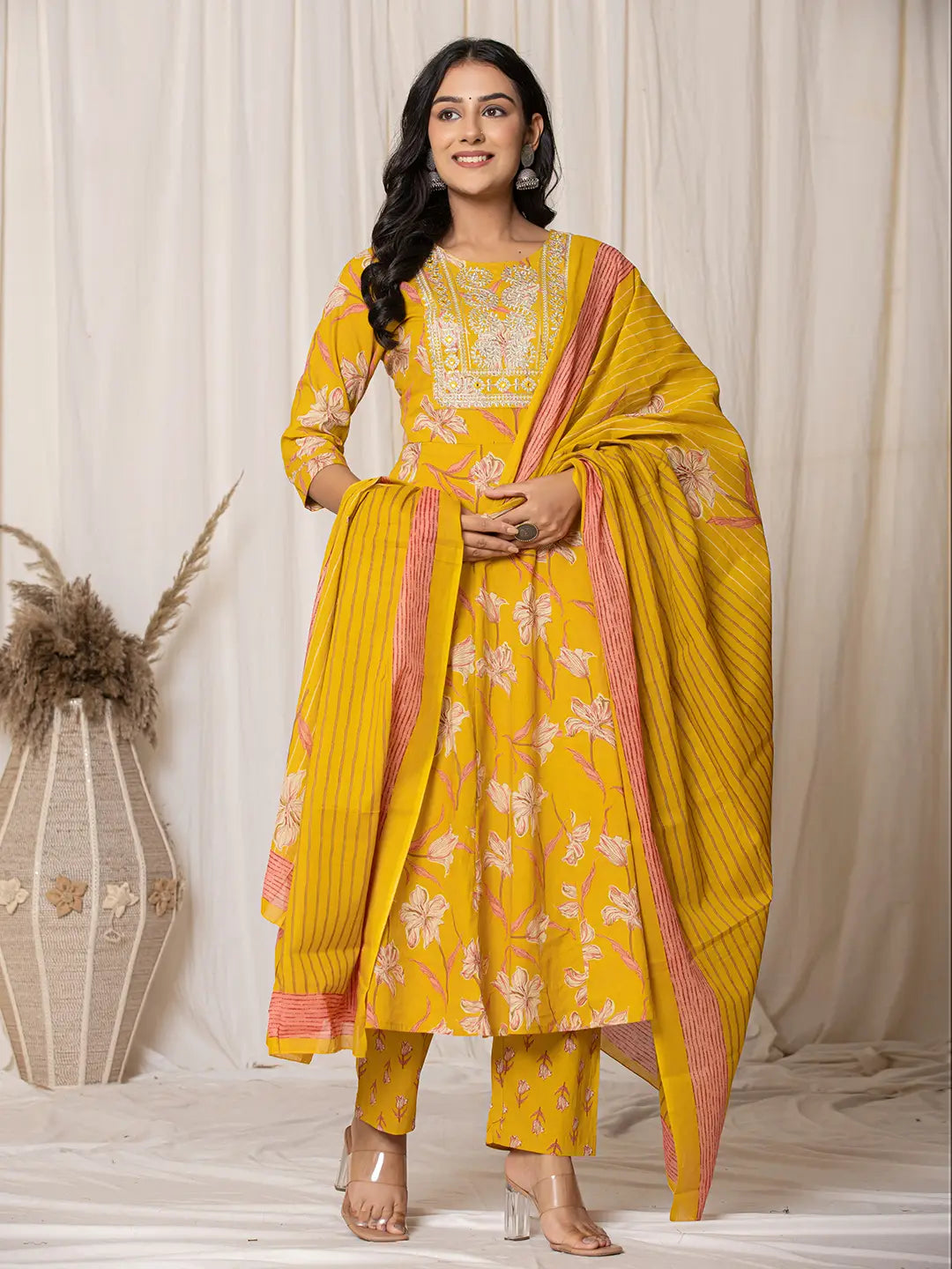 Mustard-Yellow-Cotton-Dori-Embroidery-Anarkali-Set