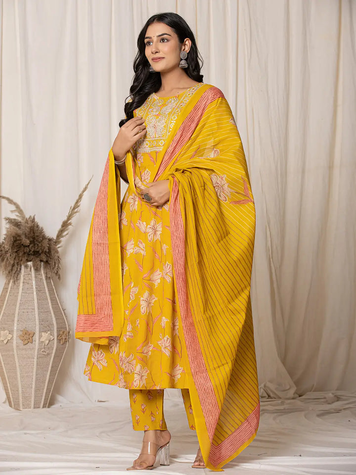 Mustard-Yellow-Cotton-Dori-Embroidery-Anarkali-Set