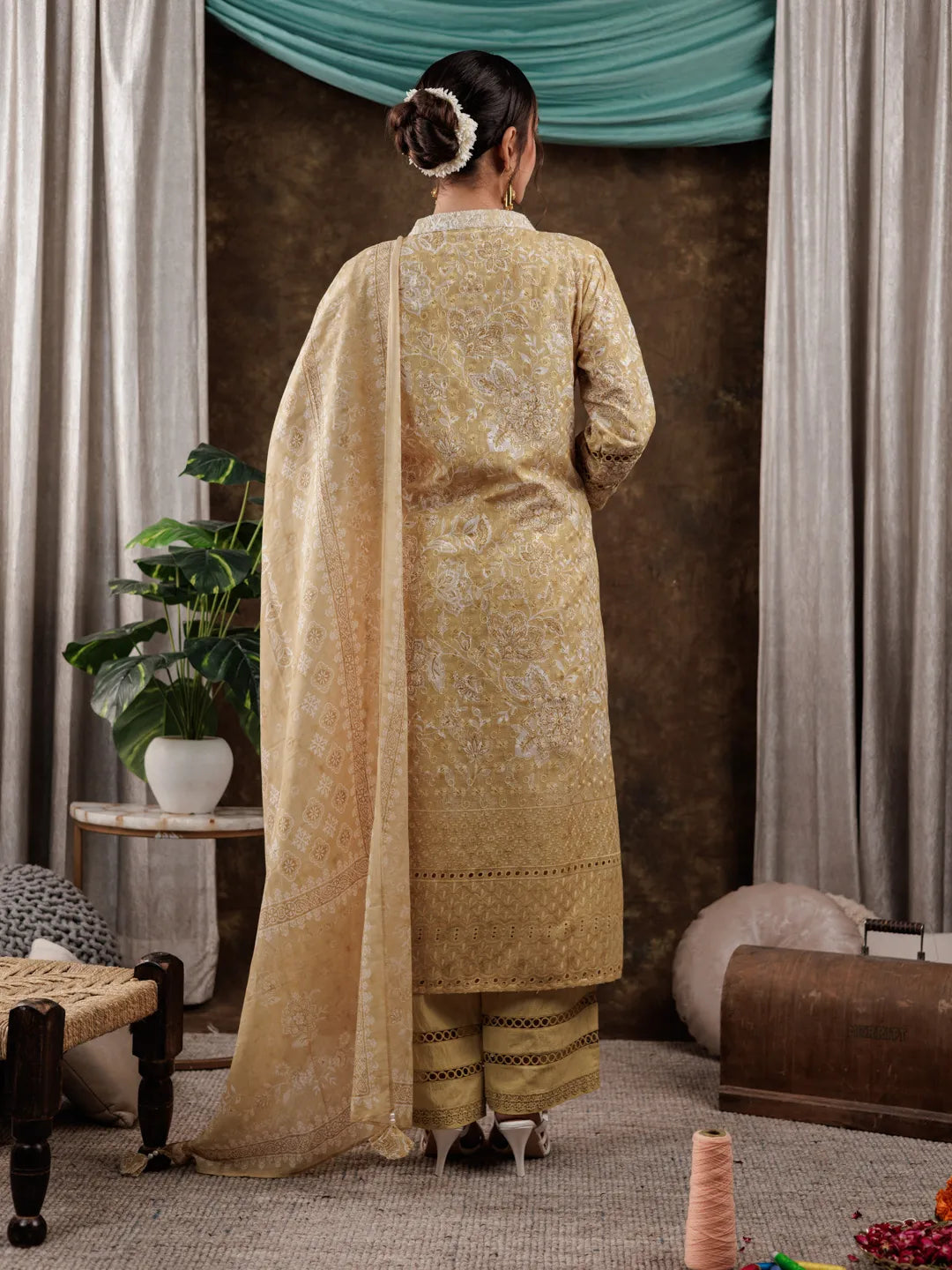 Mustard-Cotton-Schiffli-Lace-Detailed-3-Piece-Kurta-Set