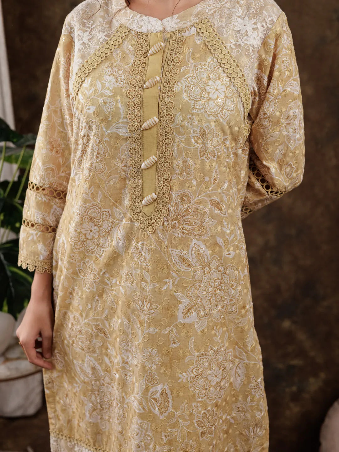 Mustard-Cotton-Schiffli-Lace-Detailed-3-Piece-Kurta-Set