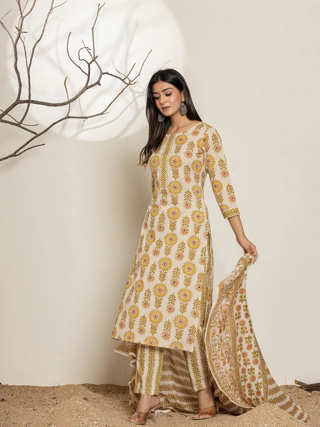 Mustard-Cotton-Floral-Print-Straight-3-Piece-Kurta-Set