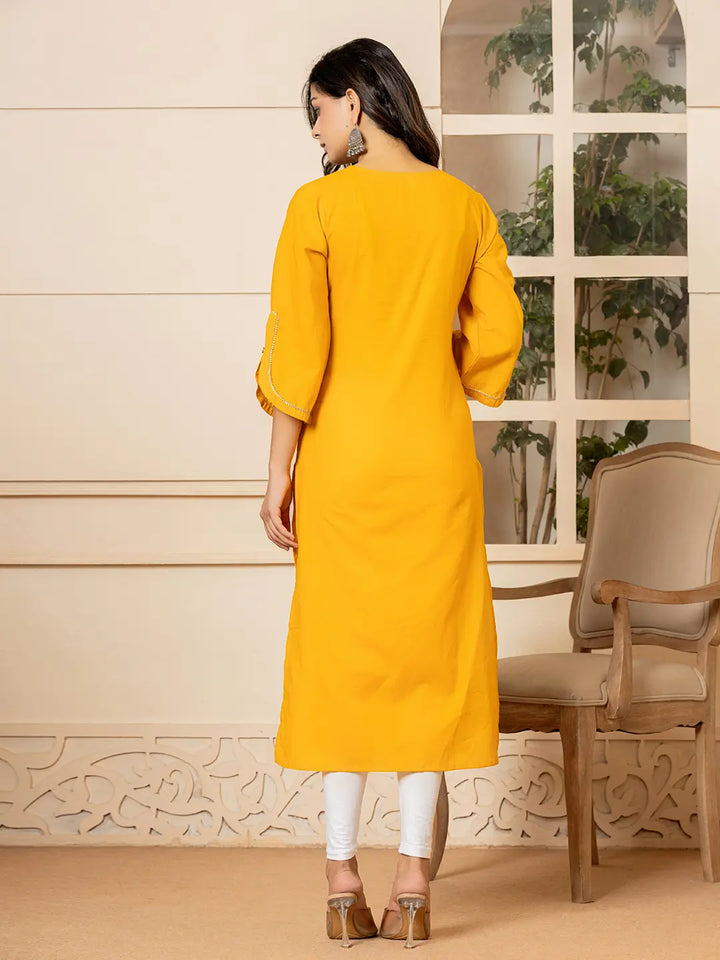 Mustard-Cotton-Hand-Painted-Straight-Kurta