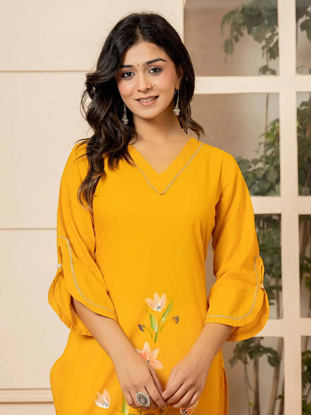 Mustard-Cotton-Hand-Painted-Straight-Kurta