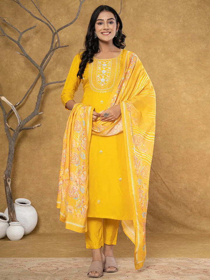 Mustard-Silk-Beads-&-Stones-Sequins-Work-3-Piece-Kurta-Set