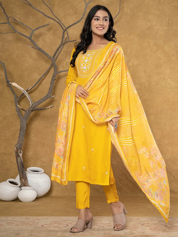 Mustard-Silk-Beads-&-Stones-Sequins-Work-3-Piece-Kurta-Set